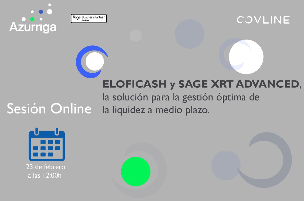 🎤 Webinar de la mano de <a href="/azurriga/">Azurriga</a> y <a href="/CovlineES/">COVLINE España</a>.

Descubre cómo ELOFICASH y SAGE XRT ADVANCED pueden ayudarte a optimizar la posición de tesorería a corto y medio plazo.

Puedes inscribirte aquí: 
👉 lnkd.in/dn9_Dq4

#tesorería #crédito #cobros