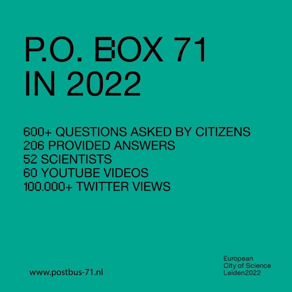Leiden2022 (@leiden2022) on Twitter photo Did you submit a question to P.O. Box 71 in 2022? After the success of last year, we will continue to answer all your scientific questions in 2023. We are very curious! 👀 Go to postbus71.nl and find out more. <a href="/Postbus71/">VraaghetLeiden</a> Did you submit a question to P.O. Box 71 in 2022? After the success of last year, we will continue to answer all your scientific questions in 2023. We are very curious! 👀 Go to postbus71.nl and find out more. <a href="/Postbus71/">VraaghetLeiden</a>