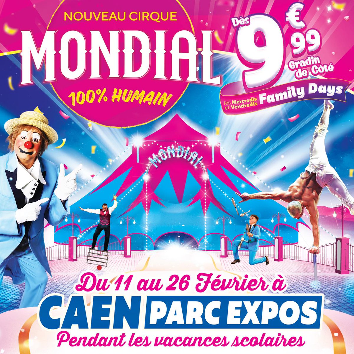 CaenEvenements's tweet photo. [ CIRQUE MONDIAL ] 🎪🤡🤸♀️🍿 

Le #Cirque #mondial s'est installé au #ParcExpo de #Caen.

Réservez vos places rapidement : https://t.co/7E61gSdZI4

#Cirque #Spectacle #Clown #Caen https://t.co/tvD9T5EZAa