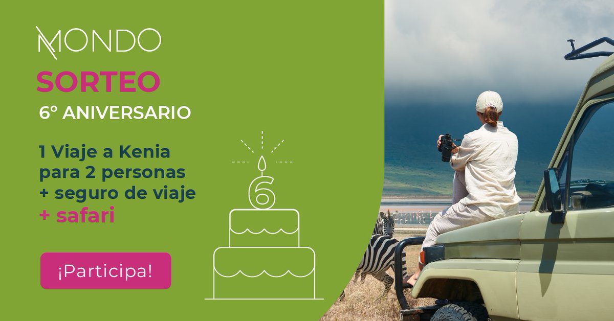 Sorteo 6º Aniversario 🎂
¡Gana un viaje a Kenia para 2 personas!

¿CÓMO?
1. Sigue a nuestra cuenta
2. Menciona a ese amigo con el que te irías de viaje comentando este tuit

⏰ El 24/02 a las 12pm (CET, Madrid) anunciaremos al ganador. Más detalles aquí 👉 bit.ly/3IsHhcJ