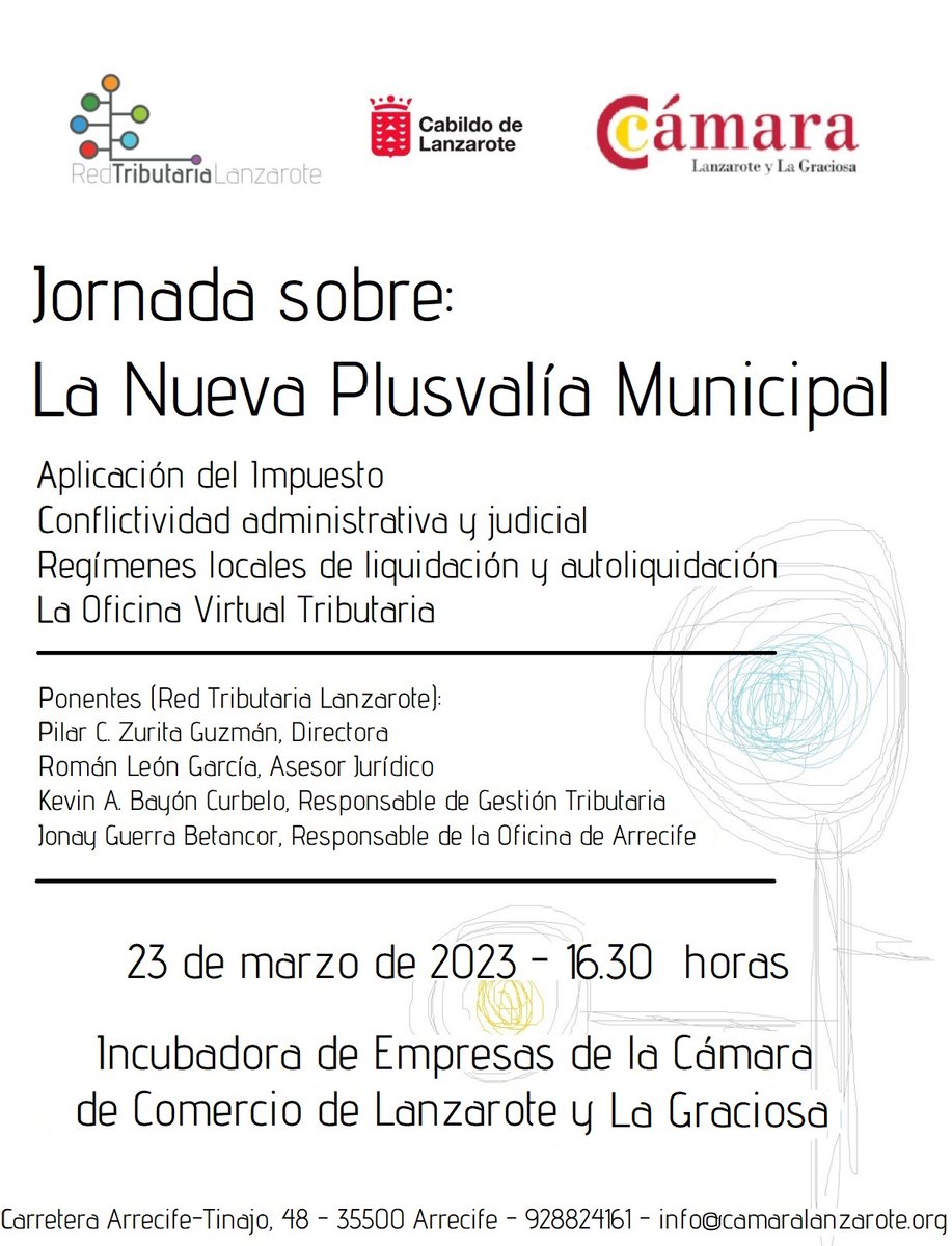 RedTributaria's tweet photo. La Red Tributaria Lanzarote junto con la Cámara de Comercio de Lanzarote y La Graciosa han organizado la jornada formativa: La Nueva Plusvalía Municipal. 
Toda la información aquí.

https://t.co/kB7GeFg0EH https://t.co/Pij2nCMJg8