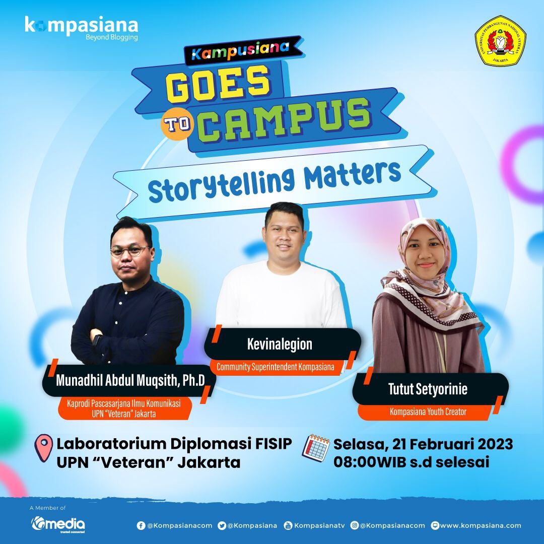 kompasiana's tweet photo. Kampusiana Goes to Campus bersama UPN “Veteran” Jakarta mengajak para kreator berbagi seputar penulisan kreatif dan komunikasi dengan tema “Storytelling Matters”

*Khusus untuk Mahasiswa/i Semester 4 Prodi Ilmu Komunikasi UPN “Veteran” Jakarta

#Kampusiana2023 #GoestoCampus https://t.co/P5SMQezF4w