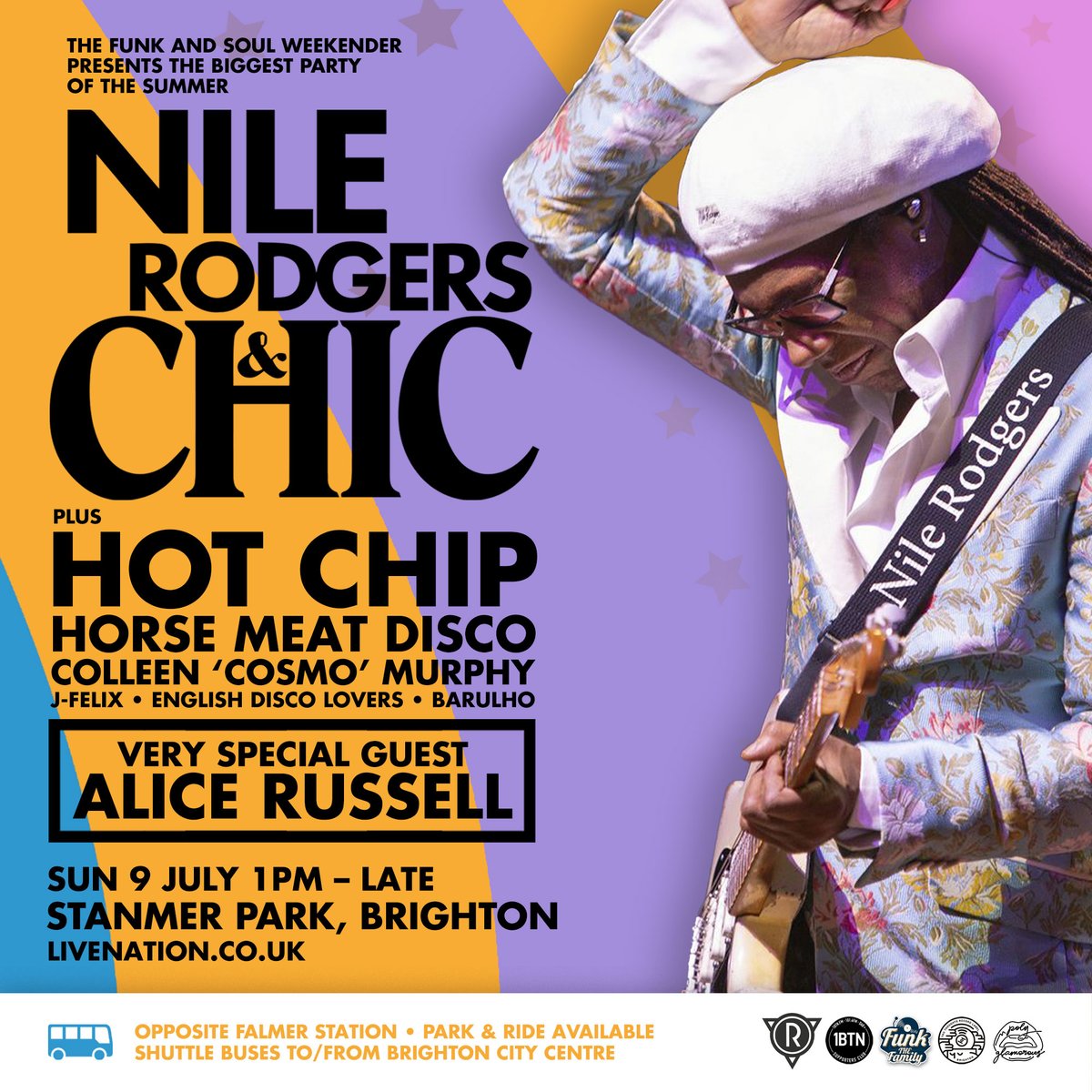 LiveNationUK's tweet photo. ON SALE: @nilerodgers & @CHICorg are heading to Brighton's Stanmer Park! Catch the music legends plus @Hot_Chip, @alicemcrussell, #HorseMeatDisco + #ColleenCosmoMurphy on 9th July 🕺
Secure tix 👉 https://t.co/kvy74DxD0v https://t.co/acp5TL1gqr