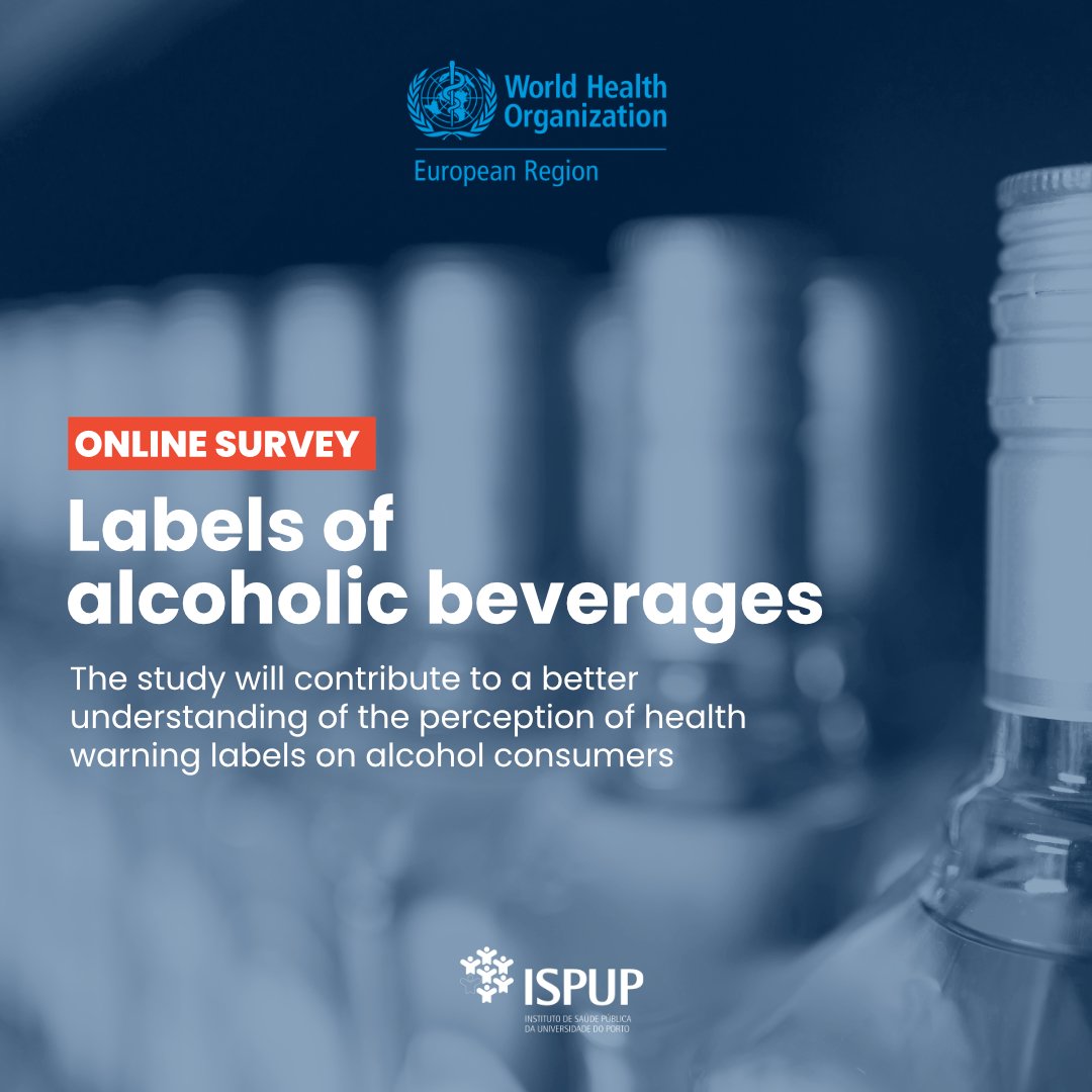 ISPUP's tweet photo. 🍷@WHO Europe is launching a European-wide project, with #ISPUP's collaboration, that aims to contribute to a better understanding of the perception of health warning labels on alcohol consumers.
Help us:
👉 Complete the short survey here: https://t.co/J5iaEk5Erh
 🤳And share it! https://t.co/kmfpnzBtb7