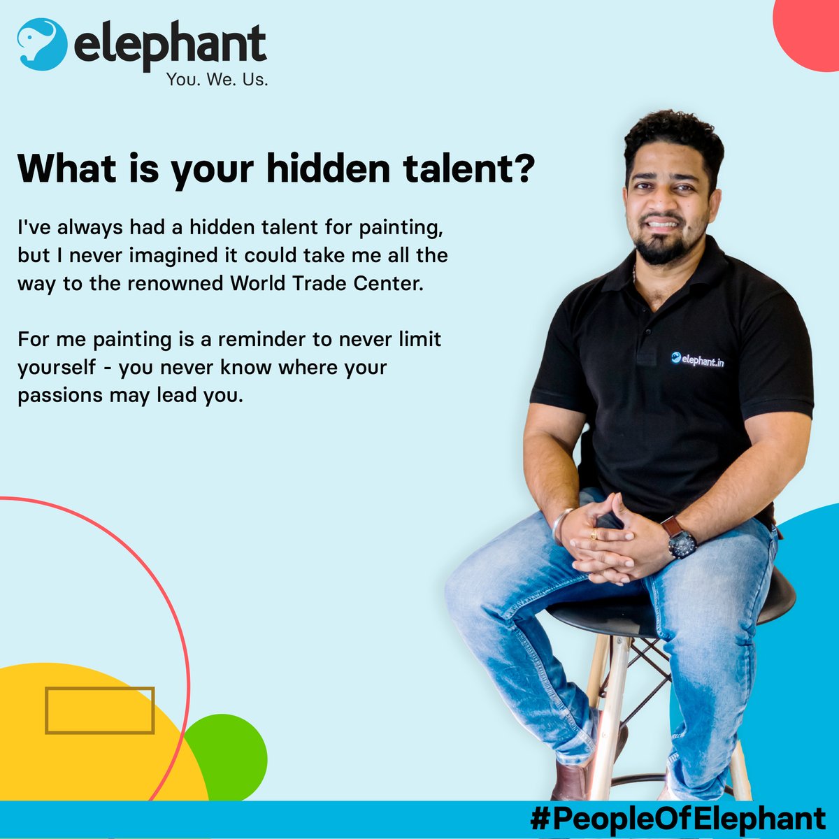elephantdotin's tweet photo. #PeopleOfElephant
Meet the artist behind the amazing painting at World Trade Centre!
Discover Rupesh Bagve's passion for art and learn more about him.
#ElephantInsurance #Insurtech #Designer #Marketing #Painting #Artist #Tattoo #Father #Son #Superhero https://t.co/ytlLIE1Cpx