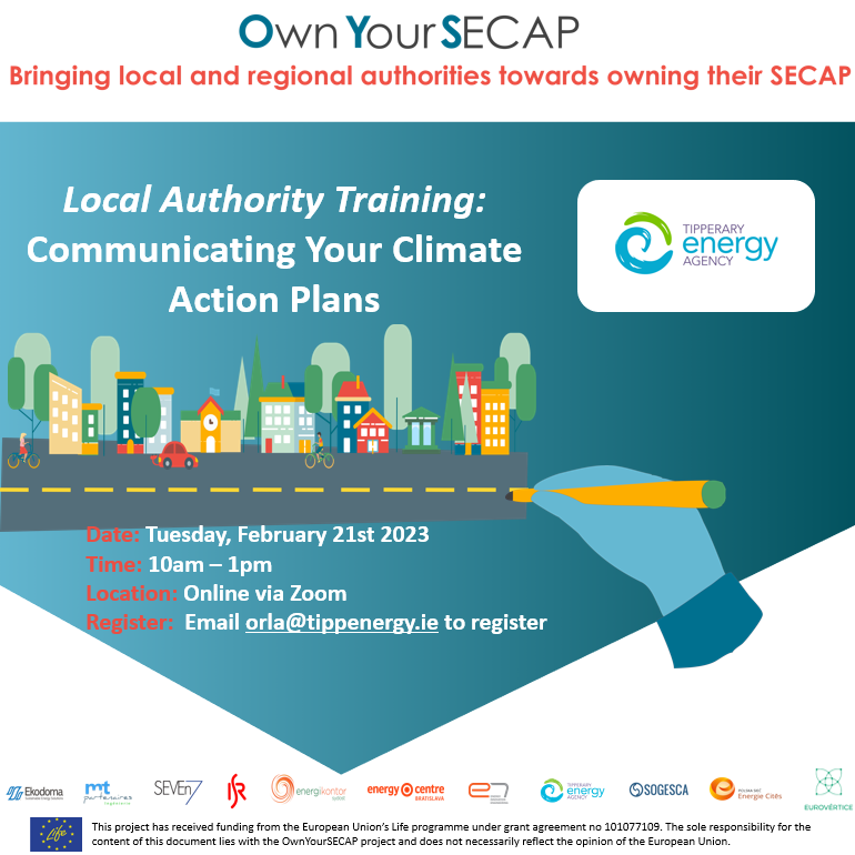 Tipperary Energy Agency (@tippenergy) on Twitter photo 📢Calling all local authority staff members, there is still time to register for our upcoming workshop - Communicating Your Climate Action Plans
📅Tuesday, 21st February
⌚10am-1pm
✏Email orla@tippenergy.ie to register your place
Full details & agenda 👉bit.ly/3lBeSbs 📢Calling all local authority staff members, there is still time to register for our upcoming workshop - Communicating Your Climate Action Plans
📅Tuesday, 21st February
⌚10am-1pm
✏Email orla@tippenergy.ie to register your place
Full details & agenda 👉bit.ly/3lBeSbs