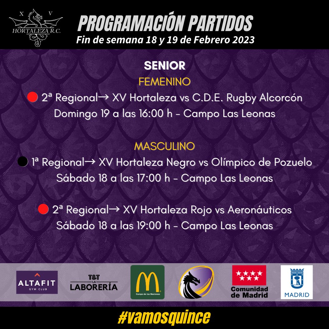 xvhortaleza's tweet photo. Aquí les dejamos nuestra programación para el próximo finde 18-19 de Febrero, descanso para nuestras dragonas del equipo Negro!
Vente a animar a l@s dragon@s!!
🇲🇱🤗🇲🇱
#rugby
#vamosquince
#adarlotodo
#siempresumar
#xvhortaleza
#adarlotodoquince
#xvhpasiónporelrugby https://t.co/ABbMmDHswI