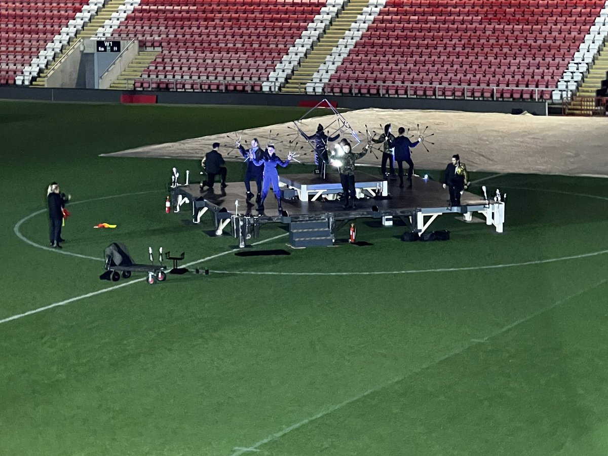derek_beaumont's tweet photo. Rehearsals went well last night final touches today can’t wait for @THEFUELGIRLS and @Scouting4Girls tonight but the bit I am looking forward to the most is when the leopards and the devils rip into each other in the greatest game of all! Actually that’s a lie it’s my 1st 🍺😂 https://t.co/MqdfUVHg79