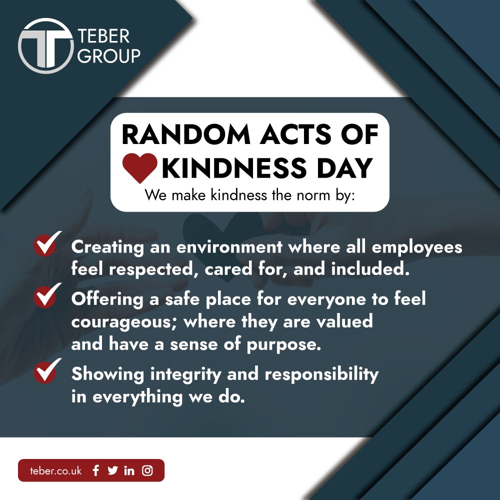 TeberGroup's tweet image. Today is #RandomActsofKindnessDay ❤️

Use today to spread kindness to those that are around you and make their day a little better

#kindness #mentalhealth #recruitment