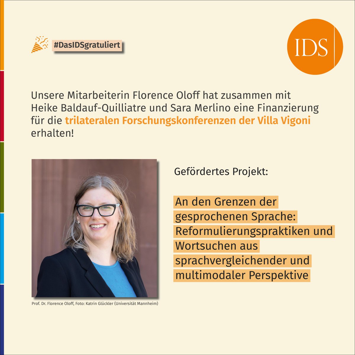 Wir gratulieren unserer Mitarbeiterin Florence Oloff (<a href="/olofflo/">Florence Oloff</a>): Zusammen mit Heike Baldauf-Quilliatre (<a href="/HeikeBaldauf/">Heike Baldauf-Quilliatre</a>, <a href="/univ_lyon2/">Université Lumière Lyon 2</a>) &amp; Sara Merlino (<a href="/SaraMerlino8/">Sara Merlino</a>, <a href="/UnivRoma3/">Università Roma Tre</a>) hat sie eine Finanzierung für die Trilateralen Forschungskonferenzen der <a href="/Villa_Vigoni/">Villa Vigoni</a> erhalten! (1/2)