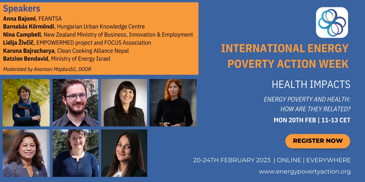 With 3 days to go until #IEPAW2023, we are proud to present Monday's panel, who will discuss #EnergyPoverty and #Health: How are they related?

🌎Event Opening: <a href="/Manon_Burbidge/">Manon B</a> 
📜Event Keynote: <a href="/TheresaEurope/">Theresa Griffin</a> 
⚕️Presentations &amp; panel discussion

Register: tinyurl.com/3w3jm78a