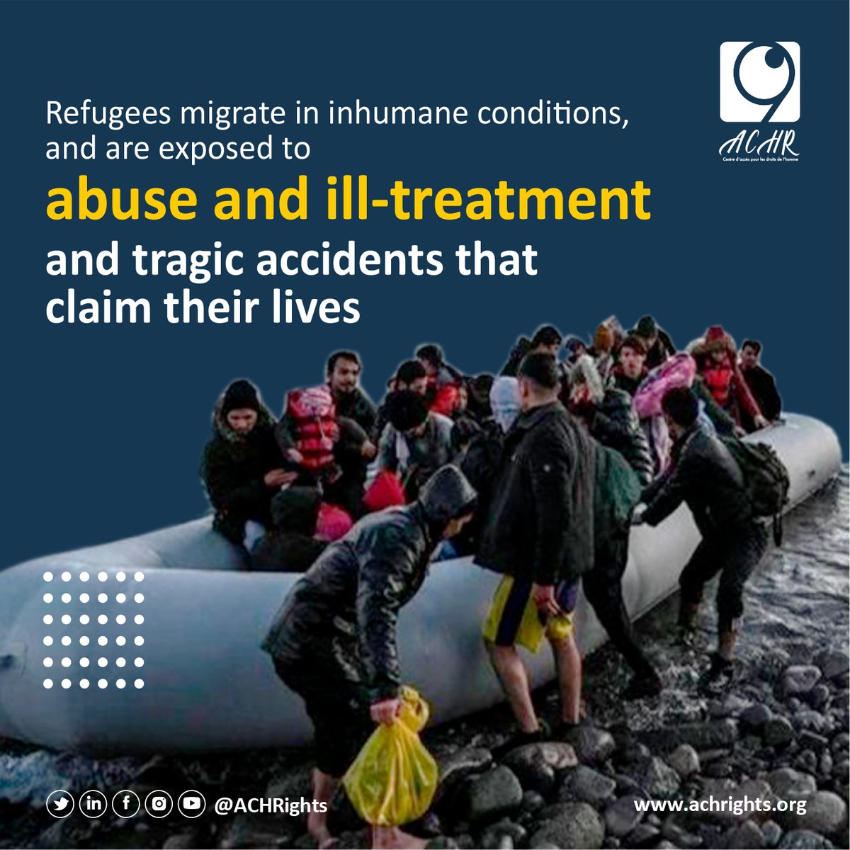 ACHRights's tweet photo. #Refugees are living with an unbearable human tragedy, even as they try to safer places. Any solutions to protect the safety and dignity of what’s left of the refugees’ lives? 
#Together_for_human_rights #irregular_migration #Lebanon #Beirut https://t.co/qxDqEhaFqo
