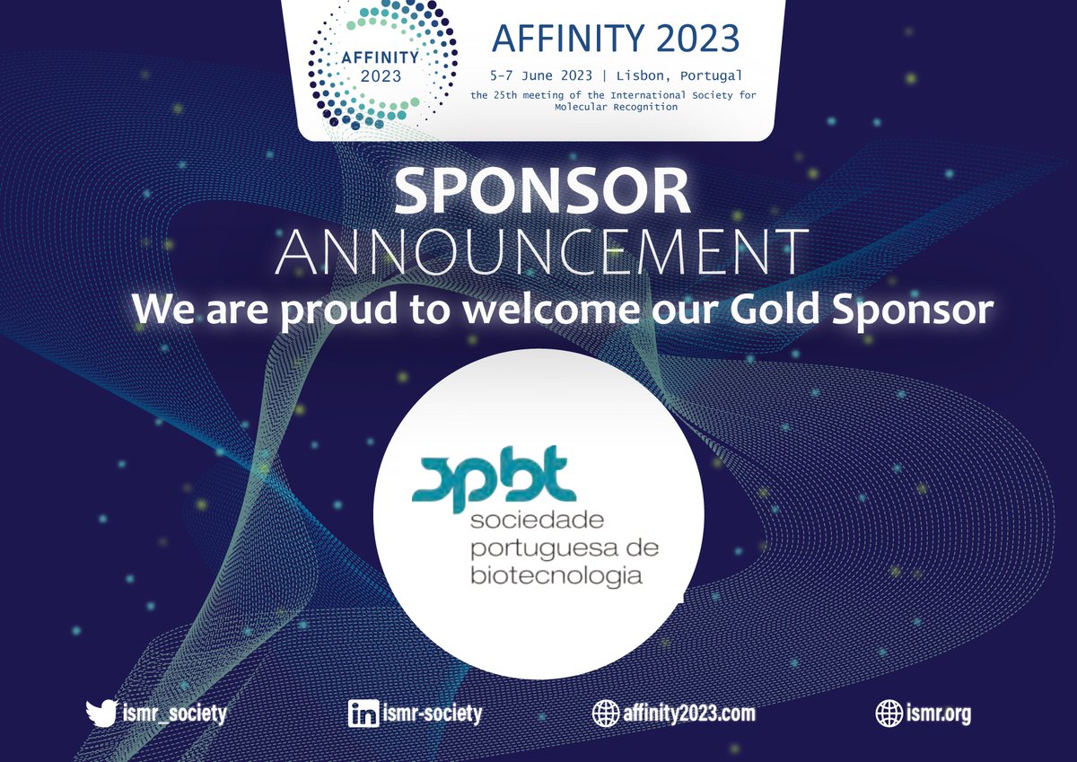 We are happy to announce that the Portuguese Society of Biotechnology (SPBT) is supporting #affinity2023 as Gold Sponsor (spbt.pt). Follow #affinity2023 for important dates and updates affinity2023.com 
📌Abstract submission: 1st March 2023