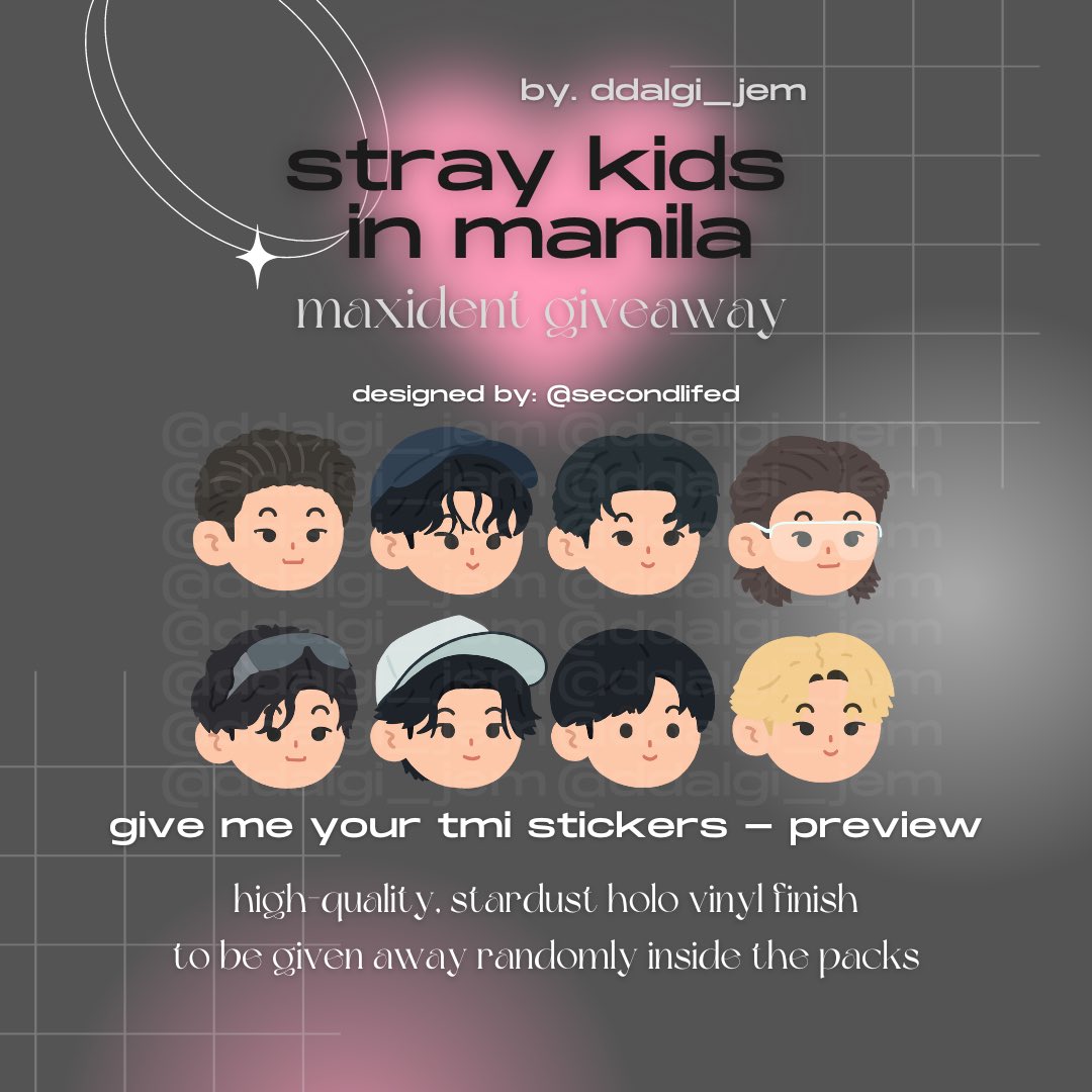 ddalgi_jem's tweet photo. ♡ — maxident giveaway part 2 !

give me your tmi stickers 💗

⊹ like &amp; rt, show proof on d-day 💭
⊹ time and location for both days tba
⊹ strictly 1:1 (will come in packs with random inclusions)

— one more to be announced 👀

#SKZinMNL2023 #SKZinManila2023 #MANIAC_IN_MANILA https://t.co/Fqj4mBrHRK