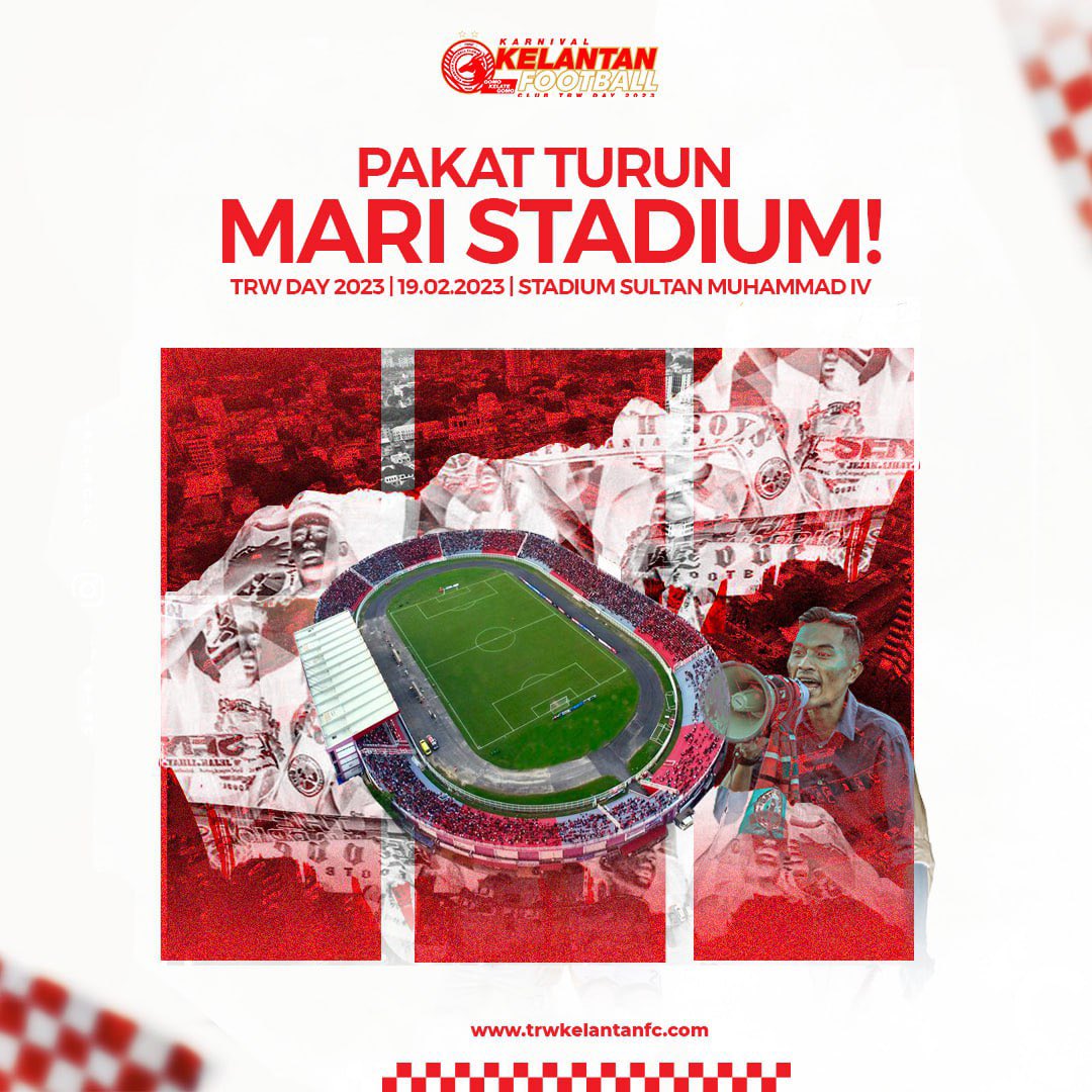Pakat maghi belako deh di Stadium Sultan Muhammad IV pada 19 Februari 2023.

Pelbagai aktiviti menarik menanti anda semua 😊

Jangan lepaskan peluang untuk beramah mesra bersama pemain The Red Warriors!

#trwday #lascoffee
