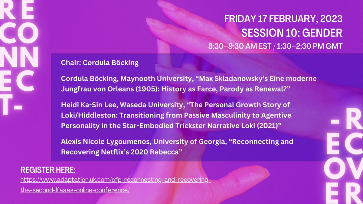 Association of Adaptation Studies (@adaptstudies) on Twitter photo Panel 10 is about all things GENDER! Join Cordula Böcking, Heida Ka-Sin Lee and Alexis Nicole Lygoumenos (<a href="/_AlexisNichols_/">Alexis Nichols</a>) for #LFAAAS2023 panel 10! Panel 10 is about all things GENDER! Join Cordula Böcking, Heida Ka-Sin Lee and Alexis Nicole Lygoumenos (<a href="/_AlexisNichols_/">Alexis Nichols</a>) for #LFAAAS2023 panel 10!
