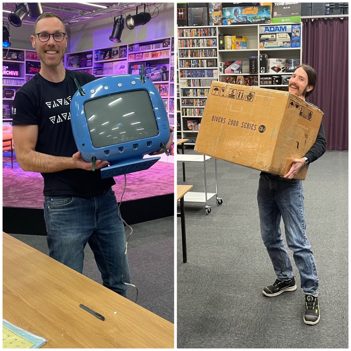 E_Games_Archive's tweet photo. We're happy to showcase the infamous Divers 2000 CX-1 Dreamcast at the archive! A 14 inch TV with a built-in Sega Dreamcast. Sold only in Japan as a collectors piece, with just 5000 units being made. Its shape is reminiscent of Sonic the Hedgehog's head! https://t.co/ZtvuLysHux