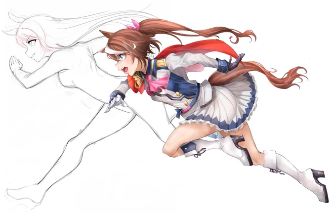 お絵かきの供養してよいですか…トウカイテイオーとメジロマックイーンアニメ第二期ですごく感動したので描こうと思い立ちここまで描いて力尽きました…もう完成することはないので最後に見てくださいませ。南無阿弥陀仏～ 