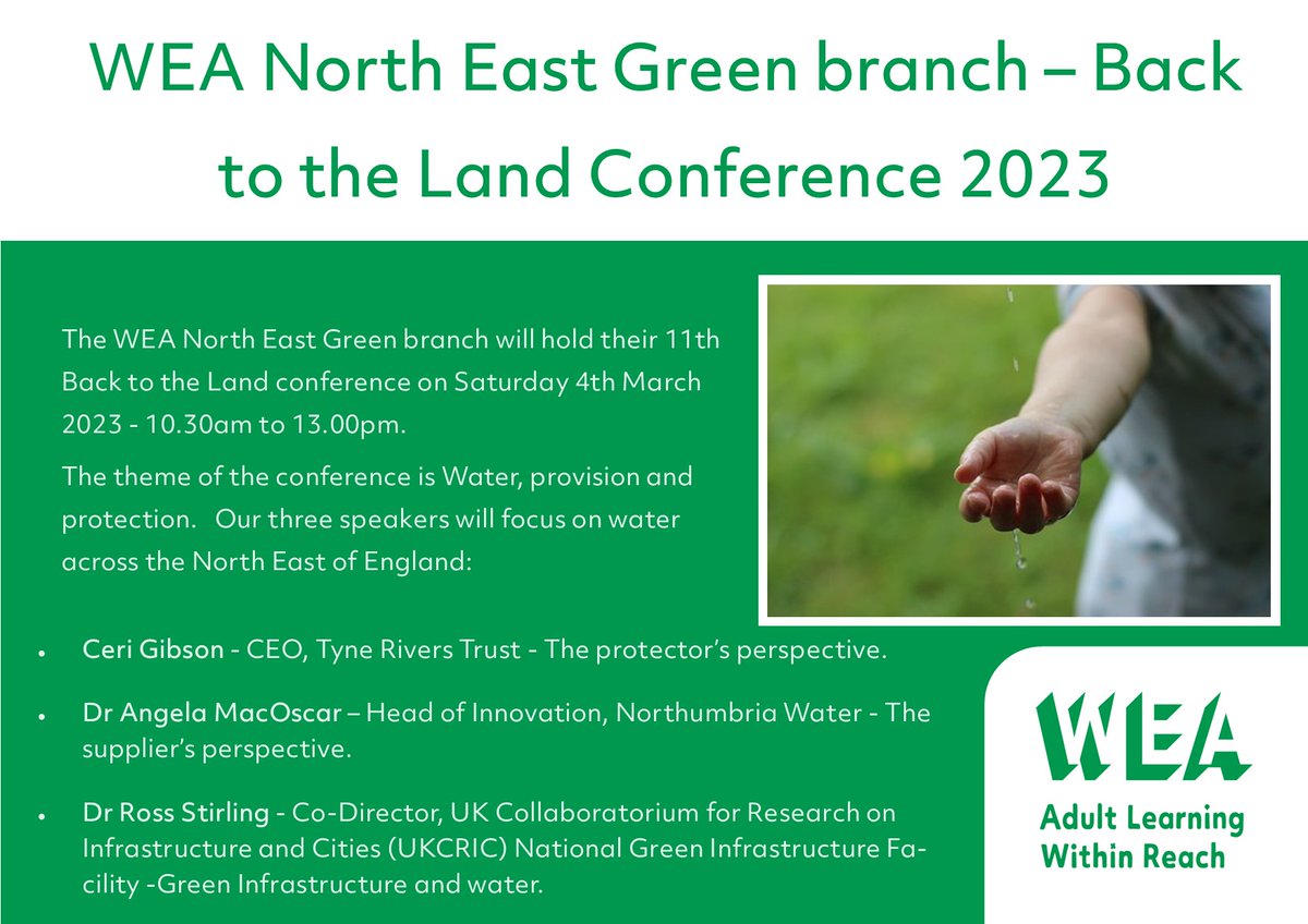 Join us face-to-face at Newcastle's high-profile science venue The Catalyst for our Back to the Land Conference 2023! 
Sign up to attend online or in person on the 4 March:
wea.org.uk/backtotheland?…