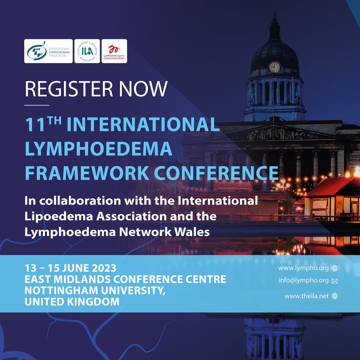 Registrations are now open for the 11th International Lymphoedema Framework conference #ILF2023 - join us in Nottingham (UK) 13-15 June 2023. To register and view the full scientific programme, visit: bit.ly/ilf2023reg