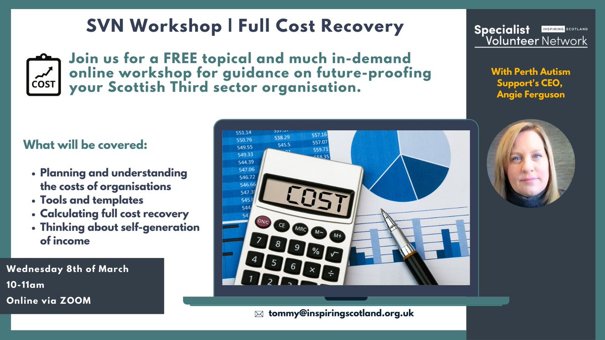 Join @InspiringSland #SpecialistVolunteerNetwork for FREE online workshop of Full Cost Recovery, with CEO Angie Ferguson @Perth_Autism. 📅 Wednesday, 8th of March 🕙 10-11am 🔗 sign-up here: eventbrite.co.uk/e/specialist-v…