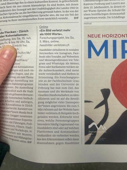 Das <a href="/Strassenmagazin/">Verein Surprise</a> Surprise hat unserem Projekt «Ein Bild verletzt mehr als 1000 Worte» und dem Aufruf zur Bilderspende in der heutigen Ausgabe Aufmerksamkeit geschenkt. Was für eine schöne Überraschung, herzlichen Dank dafür!