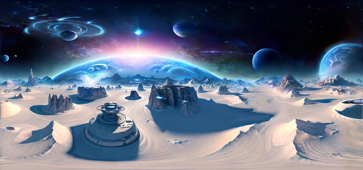 drWhiet's tweet image. #ai prompt &quot;a relicted gas planet with fractal mountains and crashed spaceships on the ground&quot; | Style: SCIFI made with @BlockadeLabs
  #texttogame  App. skybox.blockadelabs.com/d0d1b065d26759…
 Thank your for letting me in ..    #aiartcommunity #aiart #aiartist #skybox