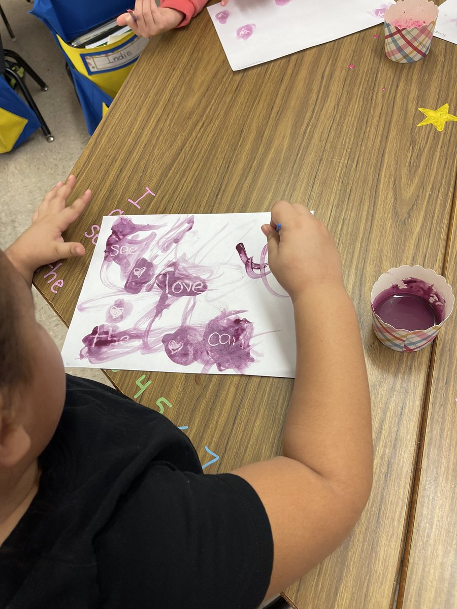 Students in P-Price using fun ways to identify sight words - hidden messages appear with watercolour!