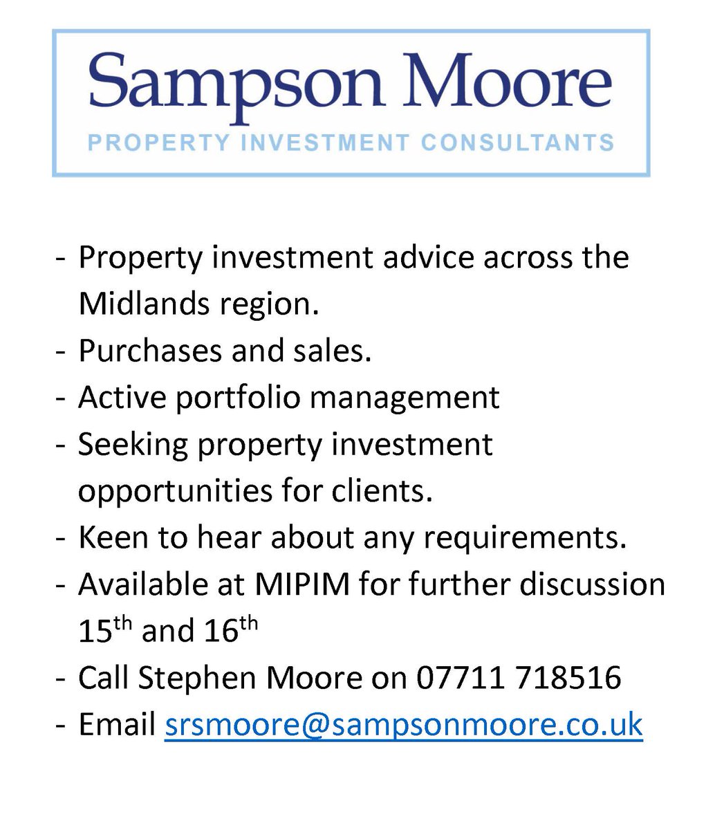 Currently arranging meetings for MIPIM.  Do get in touch if you will be there!
#MIPIM #investment #Midlands