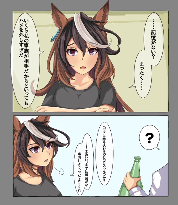 ②---直言極諫

私は酒に強く、酔いで記憶を飛ばしたことは一度もない。
......ルドルフの言葉は、少し怪しい。

#ウマ娘
#シンボリルドルフ 