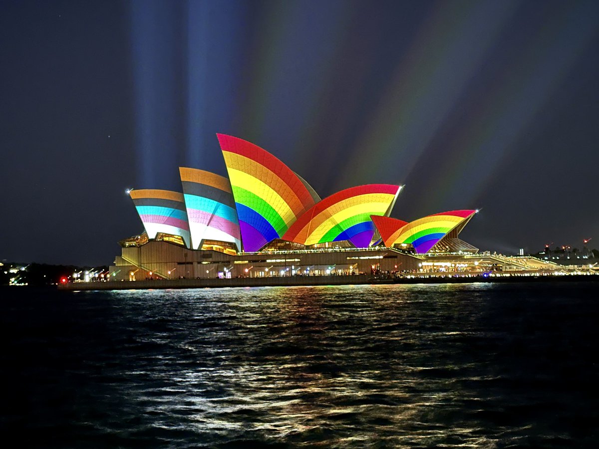 williamBrougham's tweet photo. I love my @cityofsydney and there’s no where I’d rather be as we kick off @SydWorldPride and @sydneymardigras Loving the Progress Pride flag on this Sydney icon - the @SydOperaHouse x #sydneyworldpride #sydneymardigras #sydneyoperahouse #sydney #prideprogressflag https://t.co/bhR1ysk36I