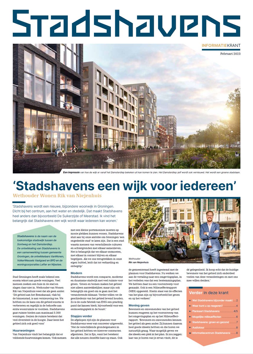 Nieuwe wijk Stadshavens in de gemeente Groningen weer een stap dichterbij. De #gebiedsontwikkeling, met 3.300 woningen, 33.000 m2 commerciële en maatschappelijke voorzieningen en het Havenpark wordt grootstedelijk, eigenzinnig, groen en voor iedereen. Zie: lnkd.in/e77kBK3K