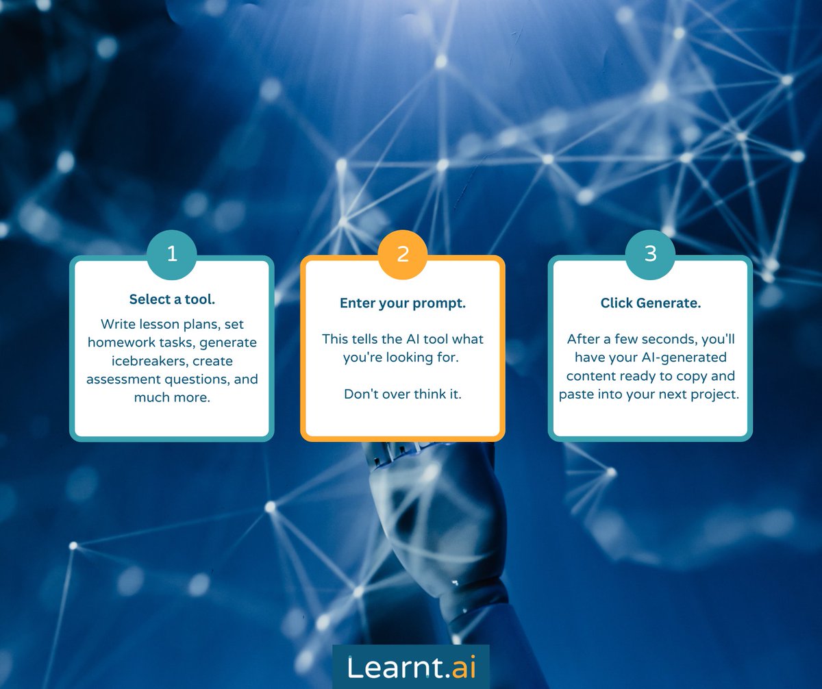 learnt_ai's tweet photo. Unleash the power of creativity with ease! Our platform allows you to effortlessly generate a wide array of educational support content  ✅

#ai #education #learning #learntai #educationai #smartcontent #artificialinteligence #learninganddevelopment https://t.co/yUiDcsYDMg