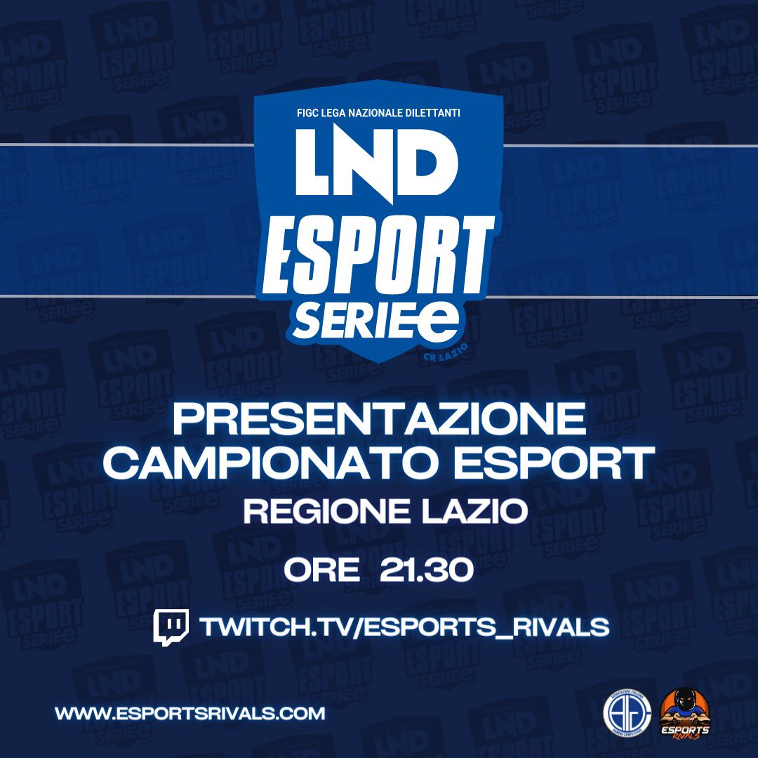 Stasera ore 21.30 presentazione del campionato eSport LND Lazio.

Conosceremo le squadre e tutte le curiosità riguardanti il campionato. 

Non mancate !!!! 

@_eSports_Rivals 

twitch.tv/esports_rivals

#lnd #crlazio #esportlnd #eSerieElazio