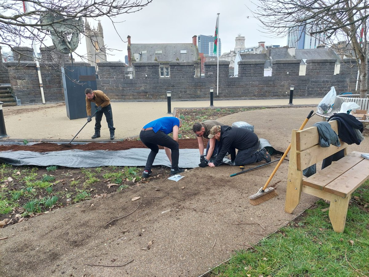 Several veterans from our homes are volunteering at Cardiff Castle / Castell Caerdydd  Work has started on the Memorial Garden at Cardiff Castle Firing Line Museum, and it is already taking shape. Supporting #veterans as they reshape their skills and build a new confidence.