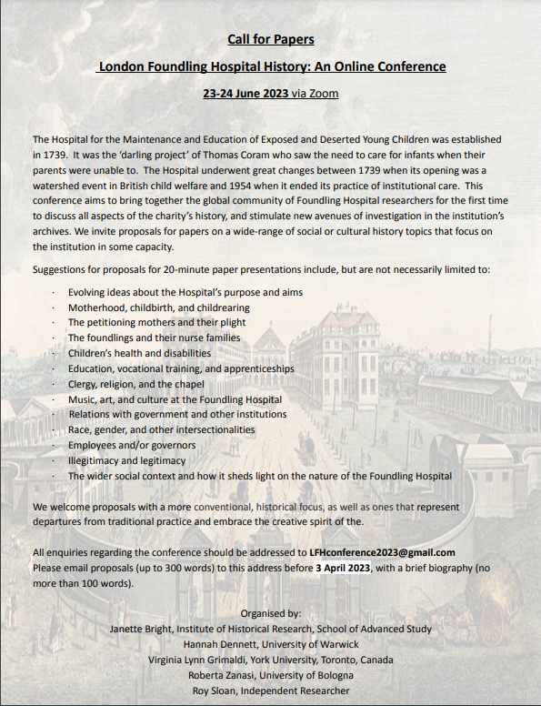 #CFP London Foundling Hospital History: an Online Conference.  Email contact updated - lfhconference2023@gmail.com