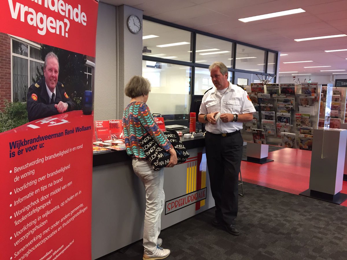 Heeft u nog "brandende" vragen over alles wat met brandveiligheid in en rond de woning betreft. de wijkbrandweer heeft elke Woensdag van 11.00 uur tot 12.00 uur spreekuur in de bibliotheek van Hilversum.