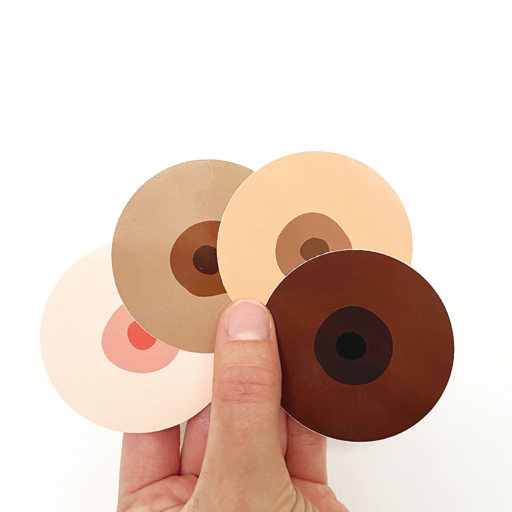 We got the Boobie stickers in 4 different tones. ​​​​​​​​
​​​​​​​​
We developed these stickers following on from our Boobie coasters where we A) couldn’t stock all colours and B) found it very difficult to mix Brown. (Who knew?!). This way we can be more… instagr.am/p/CowoFXsNhxi/