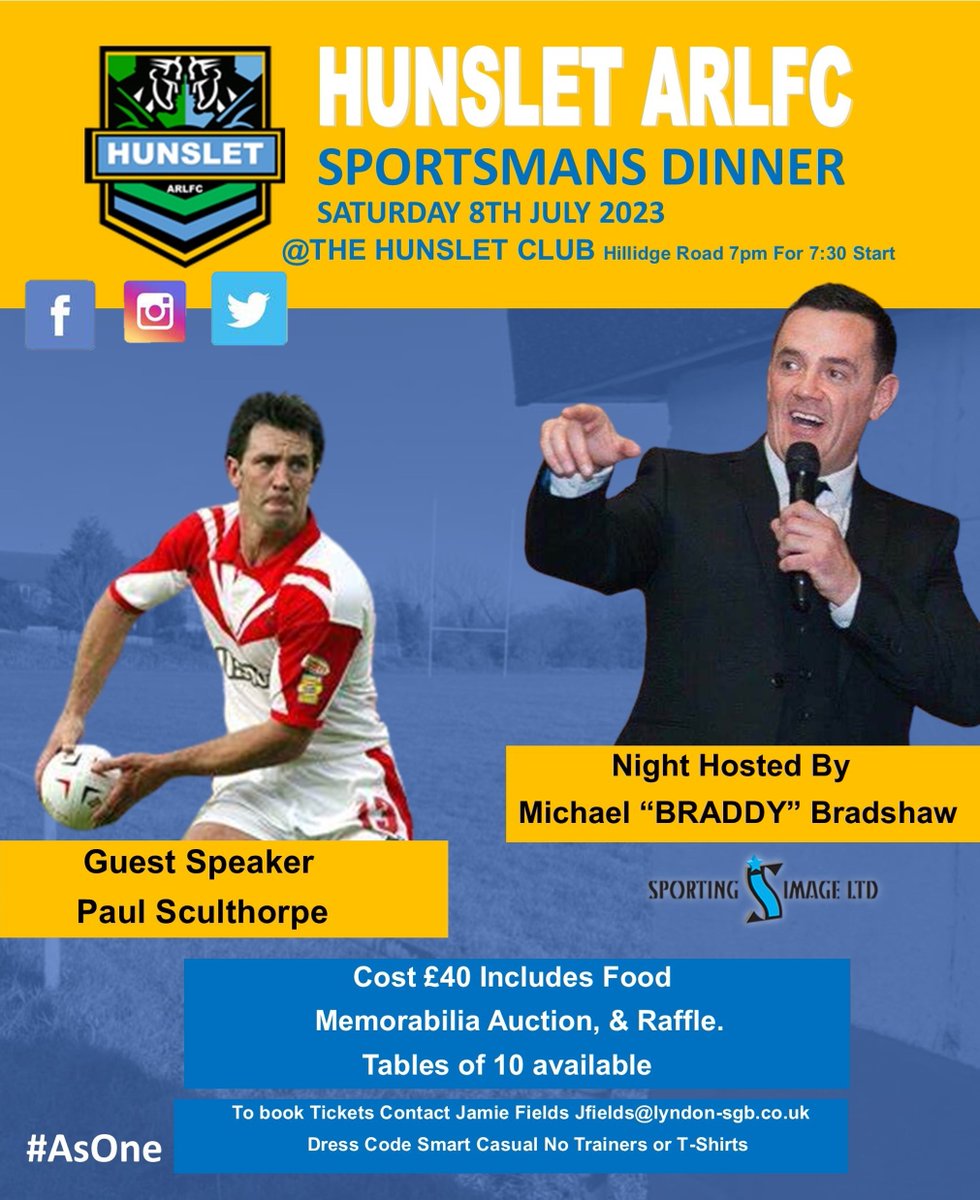 Hunslet_ARLFC's tweet image. @Hunslet_ARLFC  Sportsmans Dinner
Saturday 8th July 2023.
Contact our Socials or @jfieldsy10  for more info.
#AsOne