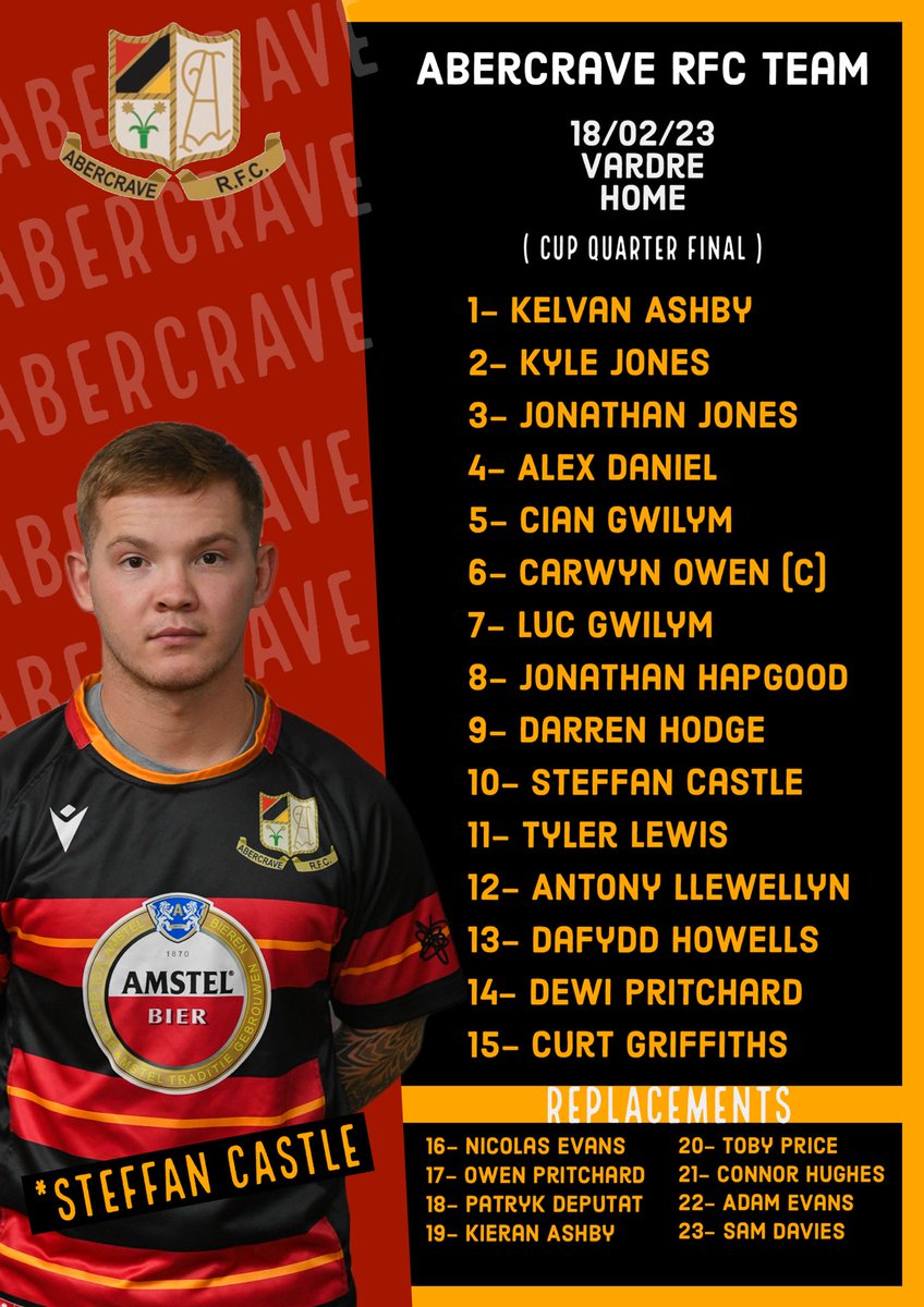 AbercraveRFC's tweet photo. Team news is in! Can't wait for this one! Remember is Cup Quarter Final so it's 2pm Kick off. 🏉

Excellent squad. Good luck boys. 💪🏆 https://t.co/As4n07RJO5
