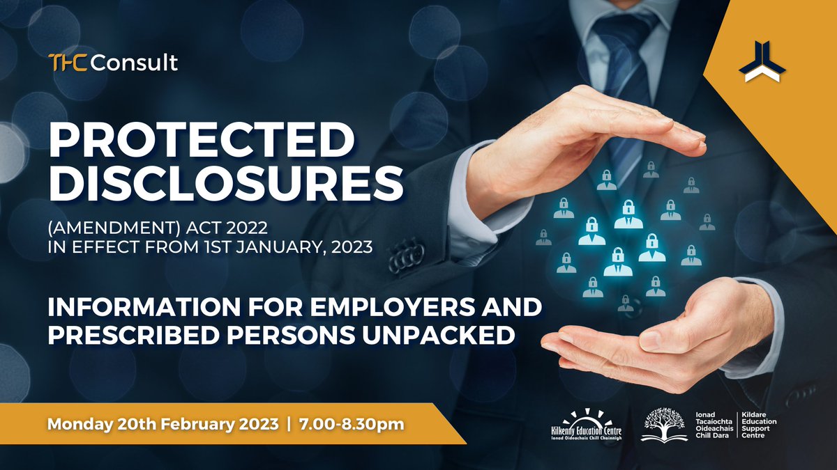 eckilkenny's tweet image. 🆕 'Protected Disclosures Webinar'
🗓️ Monday 20th February 2023, 7p.m.
🔗 Booking online via; eckildare-ie.zoom.us/webinar/regist… #SpringCourses #edchatie