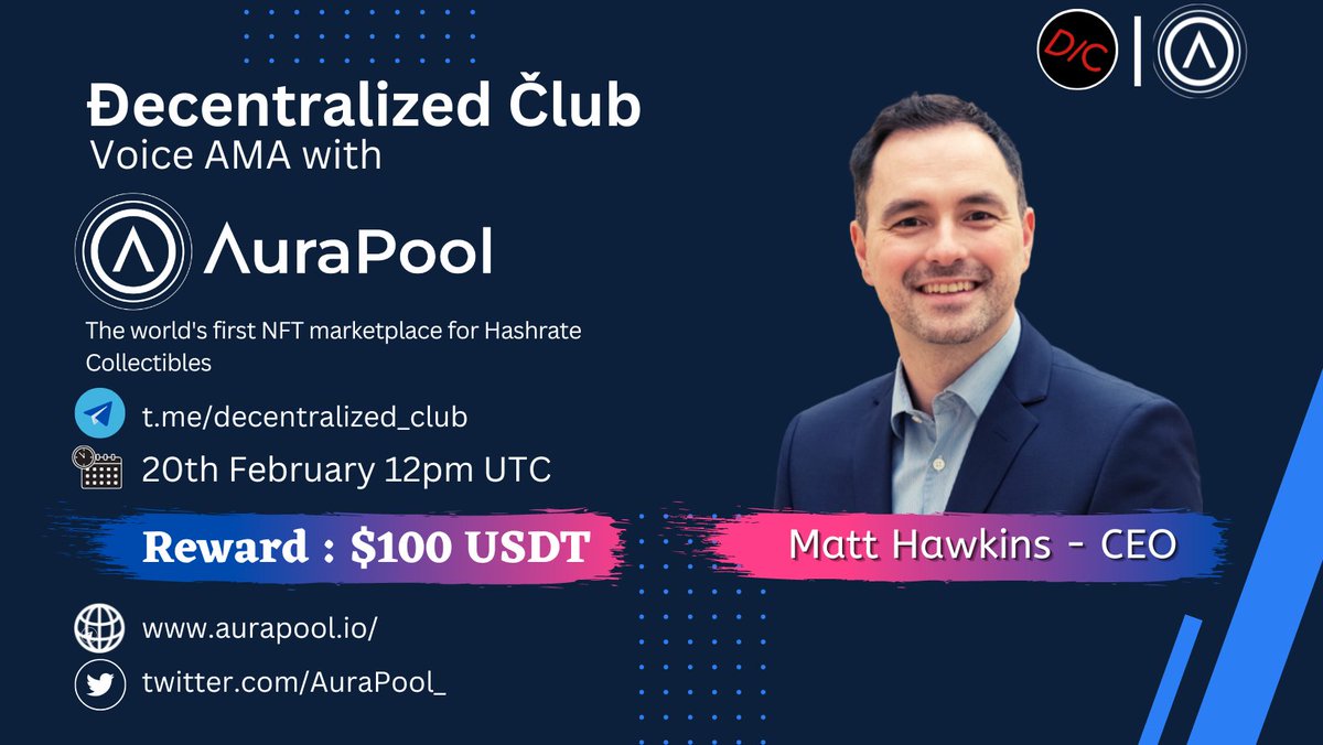 dens_club's tweet photo. DC Presenting a Voice #AMA🎉

📌 Venue: https://t.co/Yj9Php8U6v
⏰ When: 20 February 12pm UTC 
🤑 Rewards: $100

10 winners will get $10 each
Twitter(5) &amp; live asking(5)

1⃣ Follow @AuraPool_ &amp; @dens_club
2⃣ Like &amp; RT &amp; Tag 3 Friends 
3⃣ Post your questions.

#Giveaway #Airdrop https://t.co/TckFkAQVah
