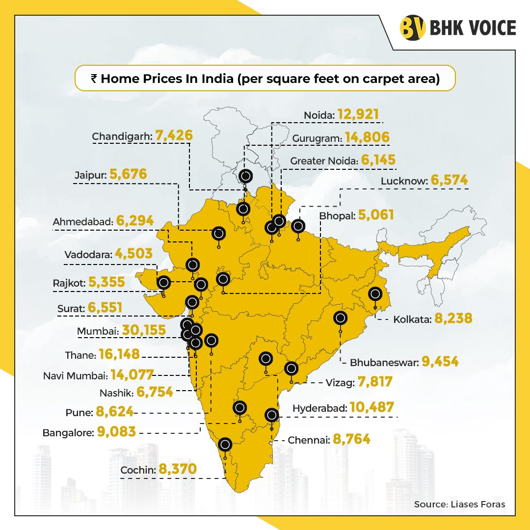 Home prices in India. Unsurprisingly Mumbai is the most expensive market. Thane and Gurgaon in stiff competition. Bhubaneswar may surprise many.
