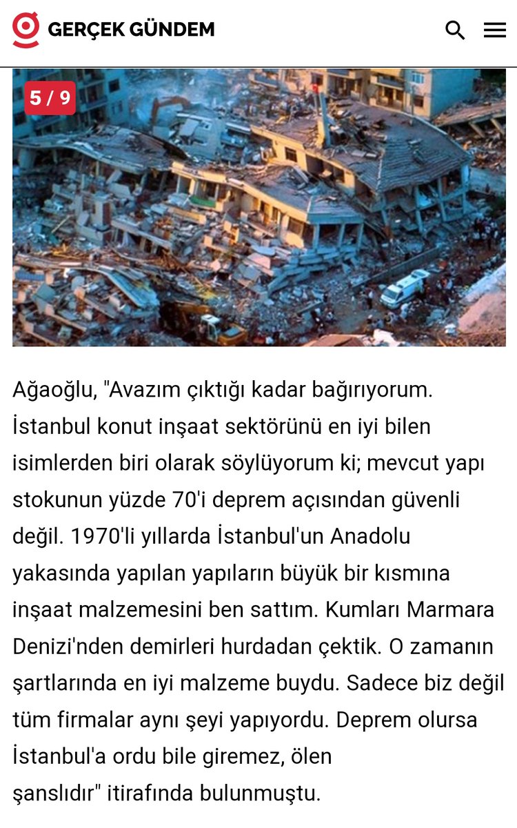 kemalsbozkurt's tweet photo. Ali Ağaoğlu : " yüzde 70'i deprem açısından güvenli değil. 1970'li yıllarda İstanbul'un Anadolu yakasında yapılan yapıların büyük bir kısmına inşaat malzemesini ben sattım." https://t.co/UwQxGu8mbZ