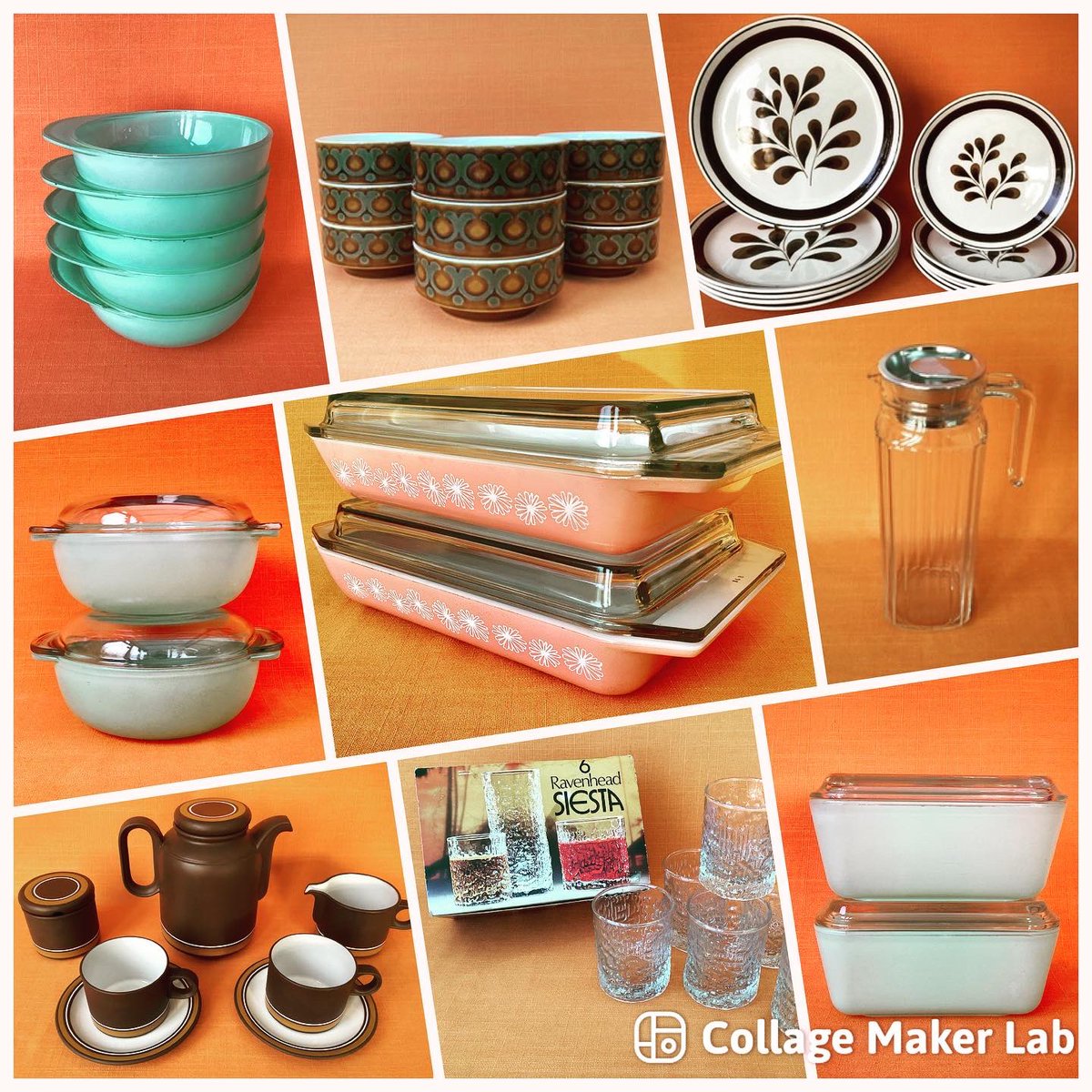 EtsyStuck1970s's tweet photo. It’s been a busy old week at SIT1970s HQ… dentists, vets, scrubbing #vintagepyrex ALL week 😮‍💨🧽 but worth all the hard work.

So now I have some more fab #retro pieces in the shop😍

#rarepyrex #hornseapottery #johnsonbrothersuk #arcorocglass #ravenheadsiesta #ilovetheseventies https://t.co/Z82k40lA33