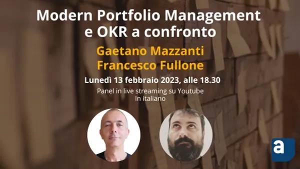 È disponibile la registrazione della discussione tra Gaetano Mazzanti <a href="/mgaewsj/">Gaetano Mazzanti</a> e <a href="/fullo/">Fullo</a> su #OKR e Portfolio Management agile42.com/it/blog/2023/0…