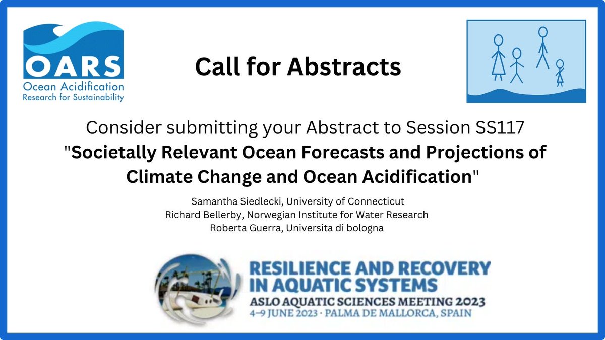 📢Call for Abstracts!

Session SS117 @ASLO_Palma2023 invites abstract submissions on “Societally Relevant Ocean Forecasts and Projections of Climate Change and Ocean Acidification' in support of @OARSOceanDecade Outcome 5 and #CoastPredict  

Details➡️aslo.org/palma-2023/