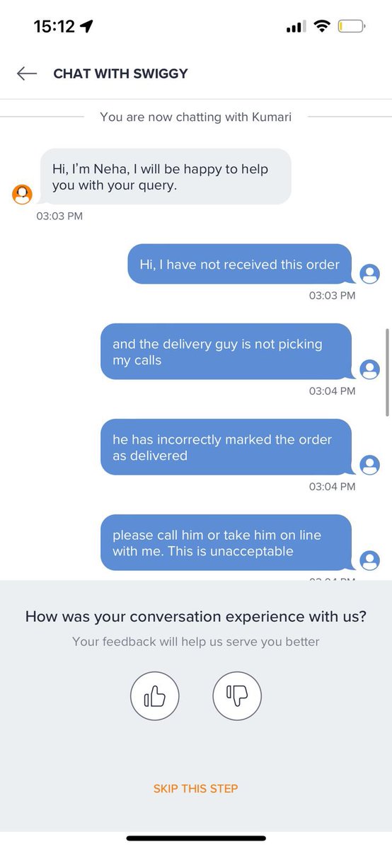 notyourgeisha's tweet photo. @Swiggy @SwiggyCares absolutely disgusted by the kind of delivery partners you have but rather more shocked at the Bot behaviour of your customer care. My order id, last digit 22865, was marked delivered by your delivery partner but when I tried to contact him, he didn’t pick up https://t.co/GQb3bqSbOX