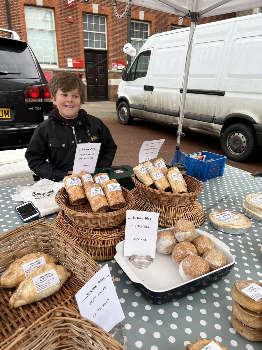 Stanley’s doing work experience this morning <a href="/Bexhillfarmersm/">Bexhillfarmersmarket</a> for <a href="/sussexpies/">Sussex Pies</a> pop down and say hi if you’re in Bexhill!