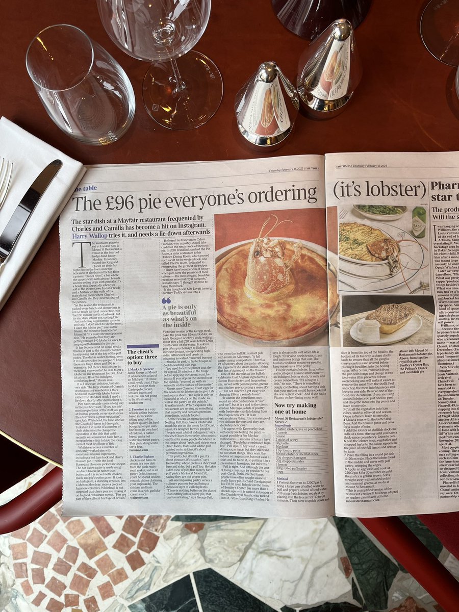 Mount St. Restaurant (@mountstrest) on Twitter photo “The £96 pie everyone’s ordering (it’s Lobster)”.
Thank you <a href="/hwallop/">Harry Wallop</a> <a href="/thetimes/">The Times and The Sunday Times</a> “The £96 pie everyone’s ordering (it’s Lobster)”.
Thank you <a href="/hwallop/">Harry Wallop</a> <a href="/thetimes/">The Times and The Sunday Times</a>